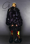 WINDOWSEN patterned faux fur coat 24C004BK black